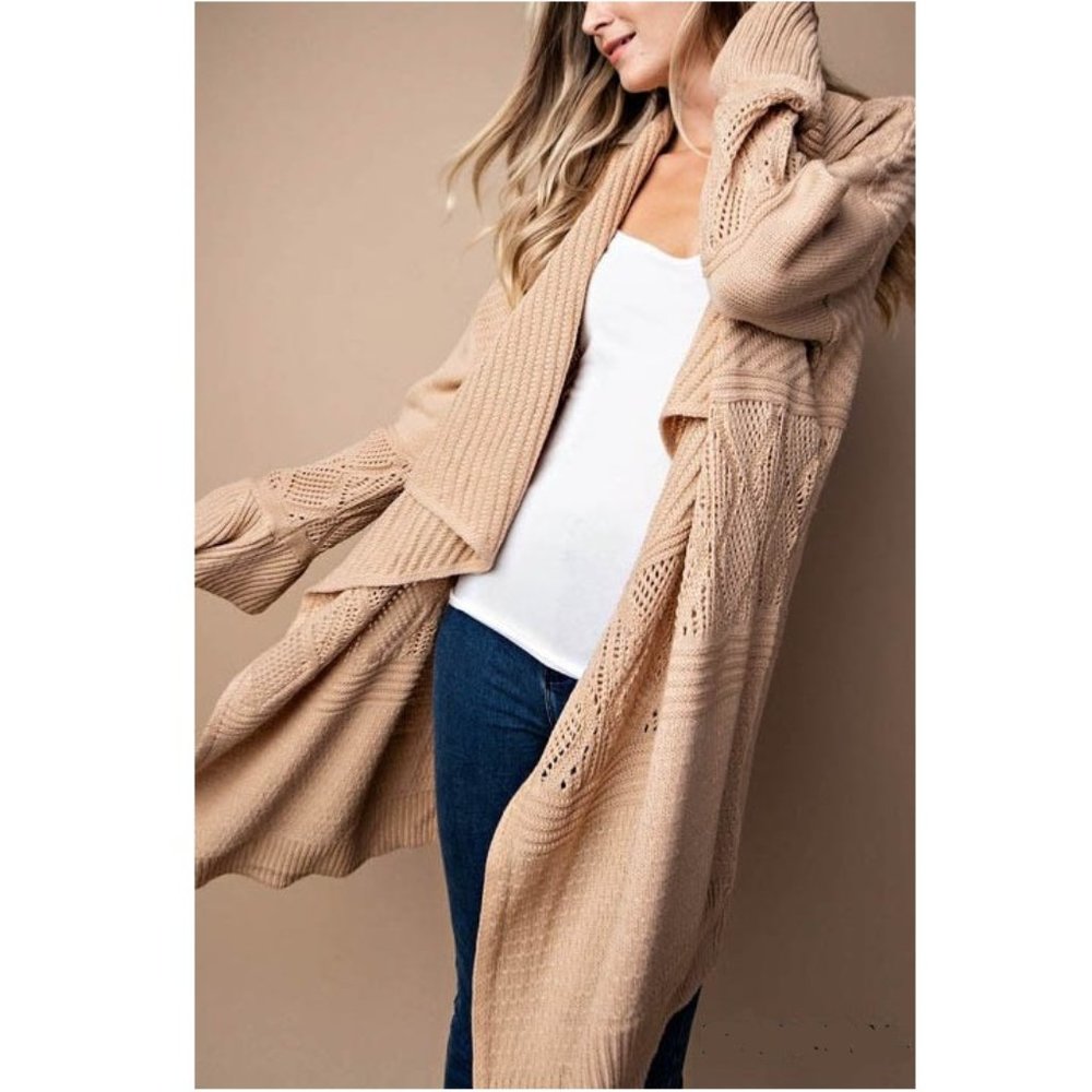 NWT Texture Mix Long Cardigan w/Trumpet Sleeves - Picture 3 of 4